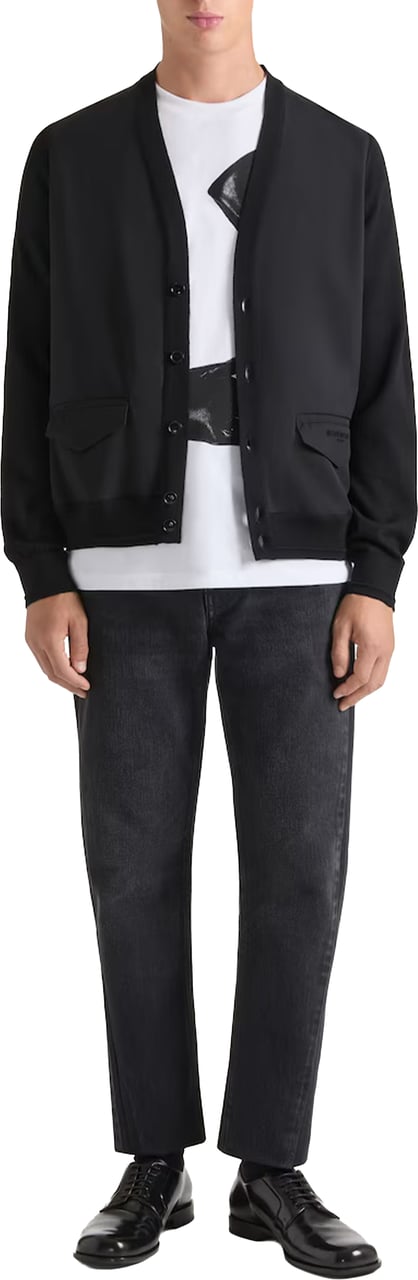 Givenchy V-Neck Flap Pocket Cropped Cotton Cardigan Zwart