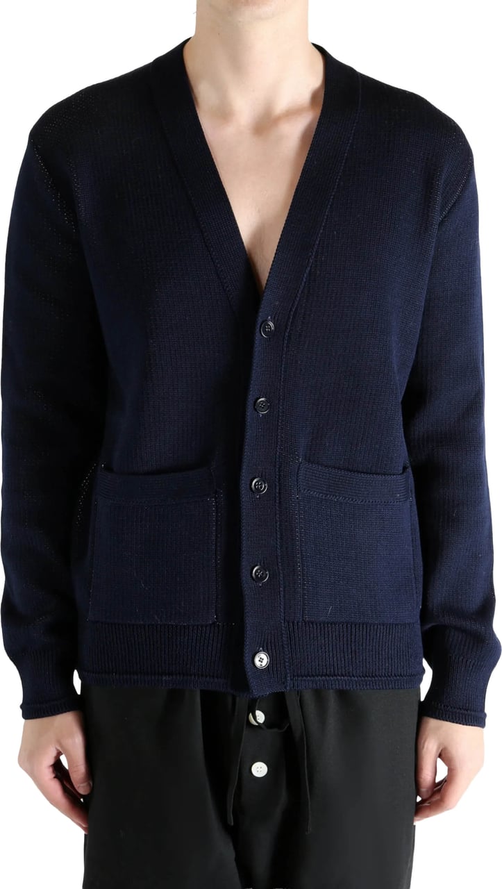 Givenchy Deep V-Neck Embossed Ribbed Cotton Cardigan Zwart