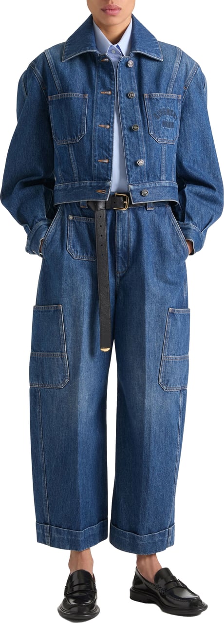 Givenchy Cropped Blue Denim Puffed Sleeve Jacket Blauw