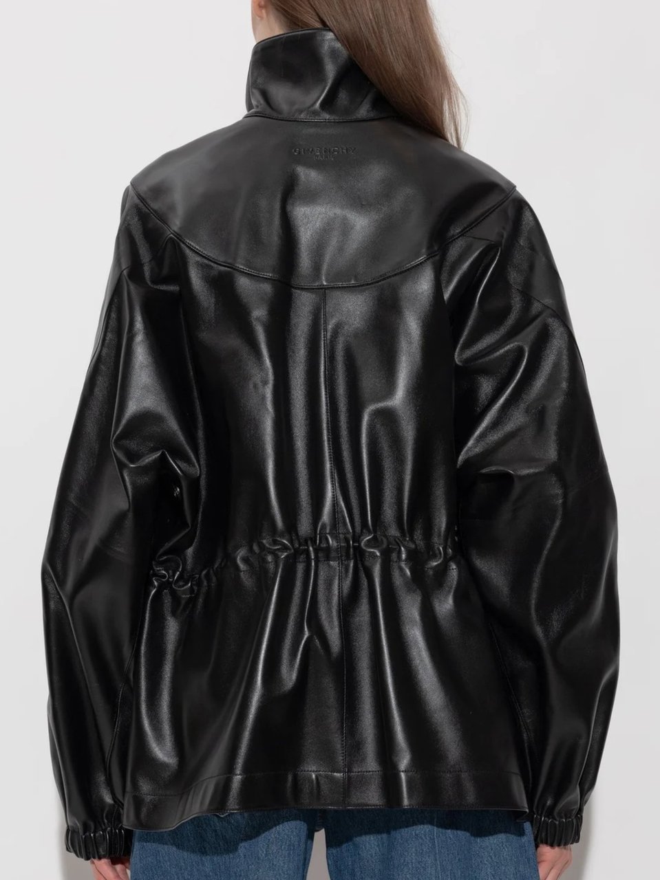 Givenchy Lambskin Leather Tracksuit Jacket With High Collar And Embossed Branding Zwart