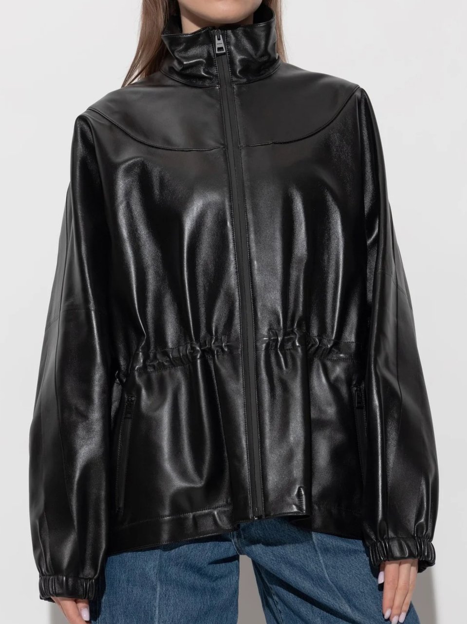 Givenchy Lambskin Leather Tracksuit Jacket With High Collar And Embossed Branding Zwart