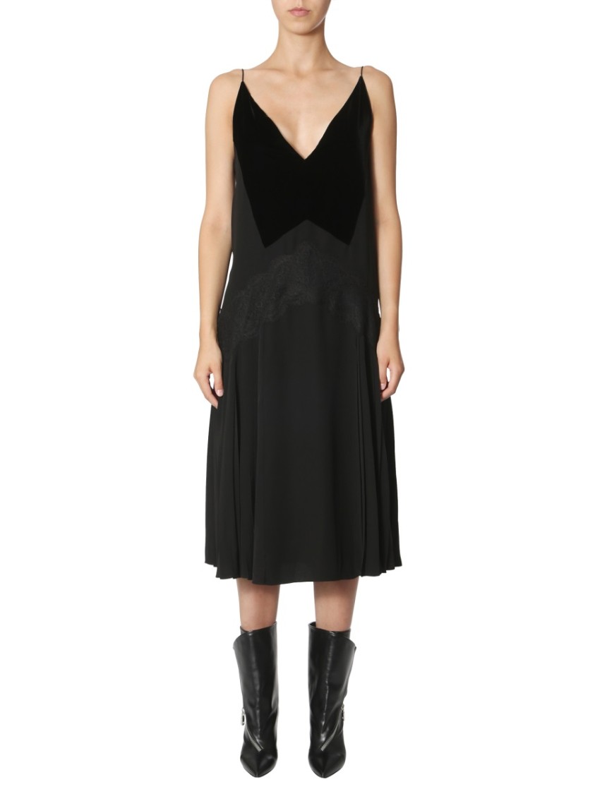Givenchy Midi Dress With Velvet Neck Detail Zwart