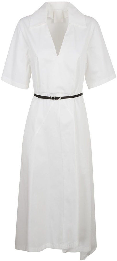Givenchy V-Neck White Dress With Belted Waist Wit
