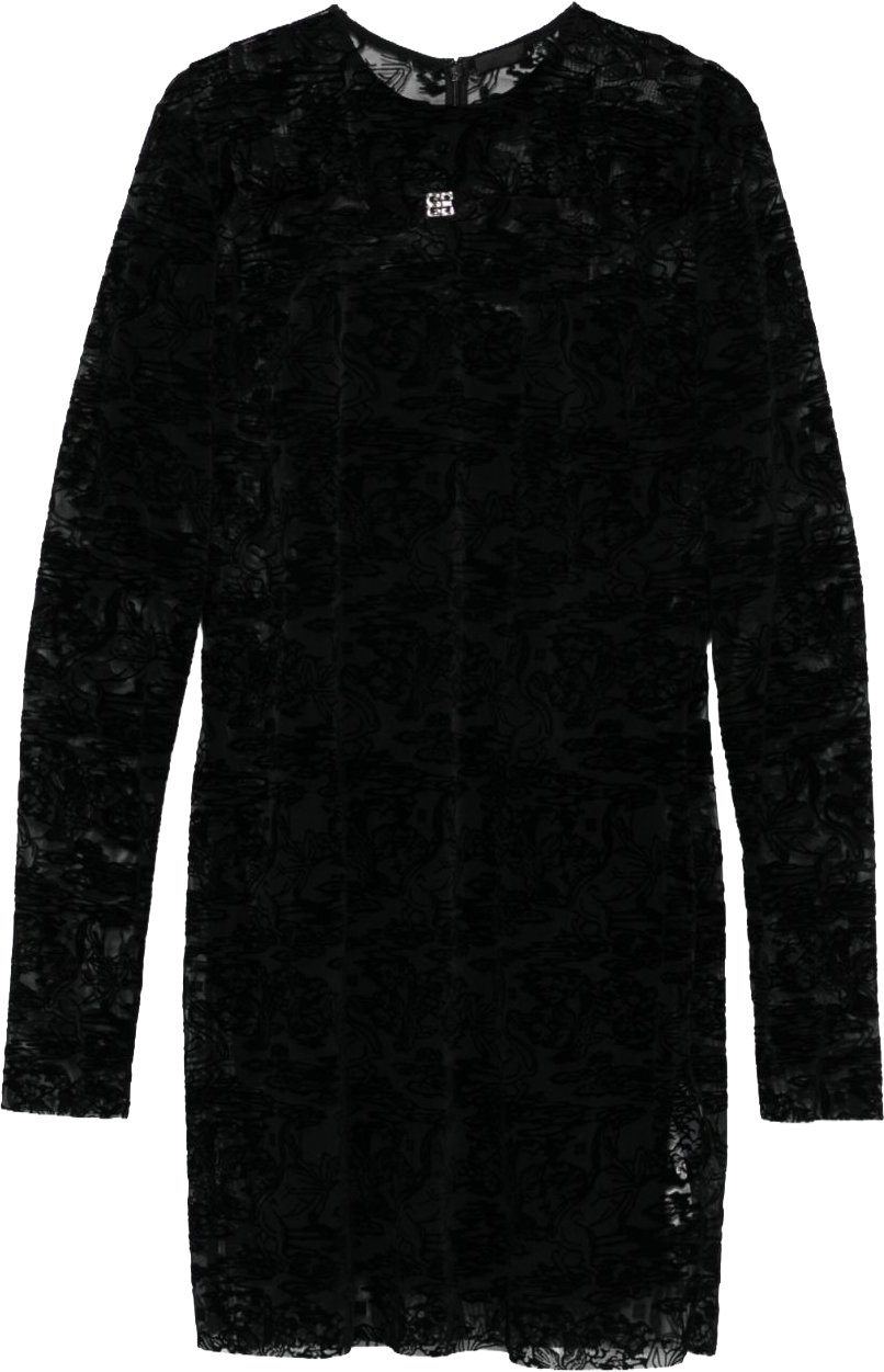 Givenchy Sheer Black Lace Mini Dress Zwart