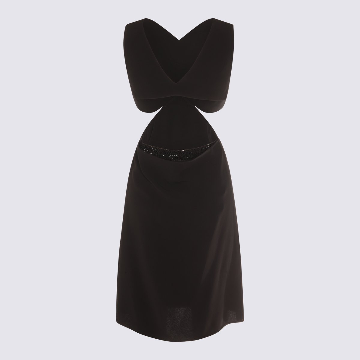 Givenchy Black Midi Dress with V Neckline and Cut-out Details Zwart