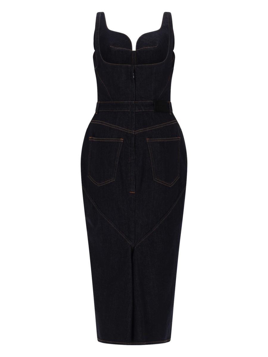 Givenchy Raw Denim Sweetheart Neckline Midi Dress Zwart