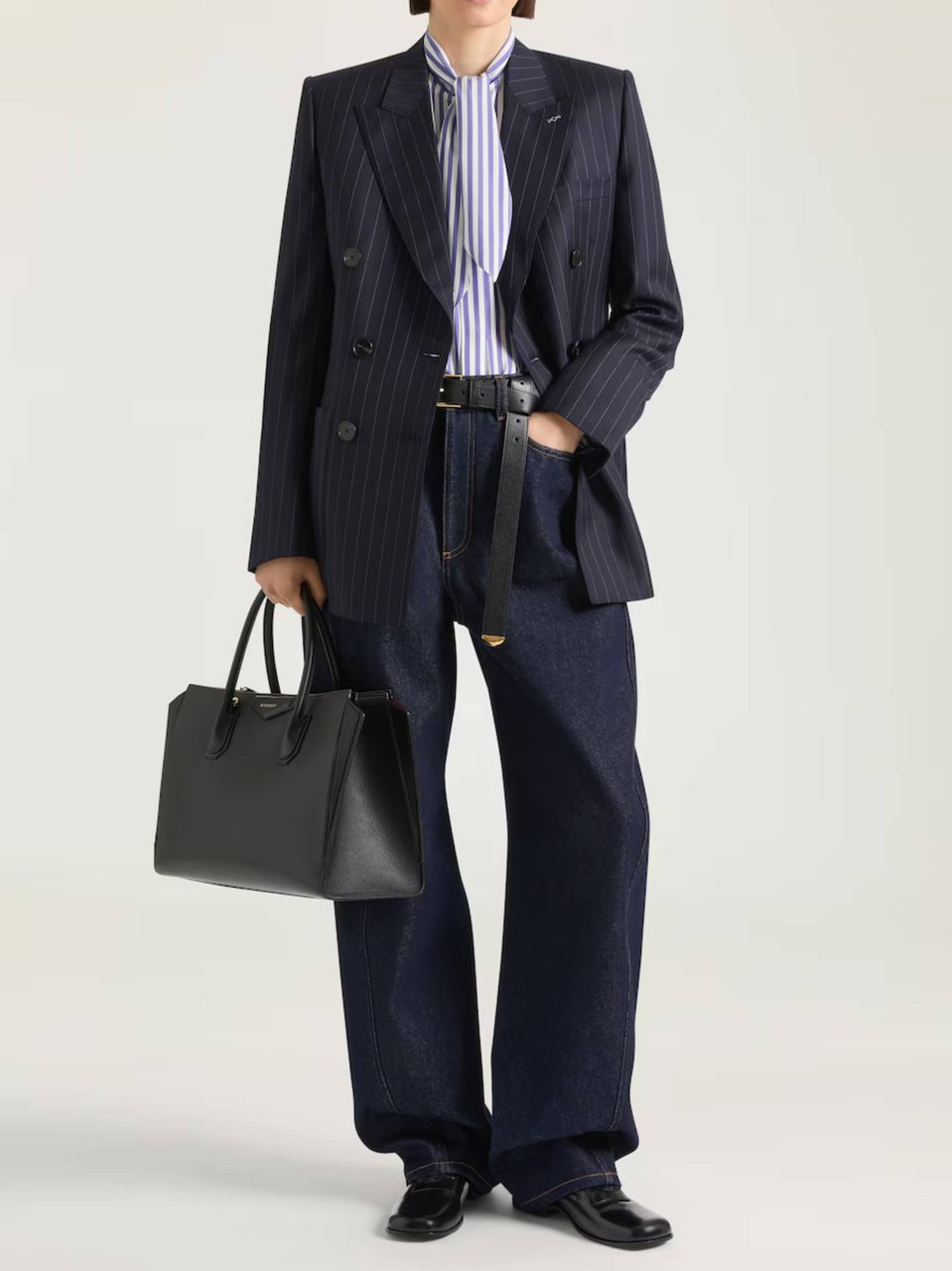 Givenchy Double-Breasted Wool Jacket With Classic Pinstripe Pattern Zwart