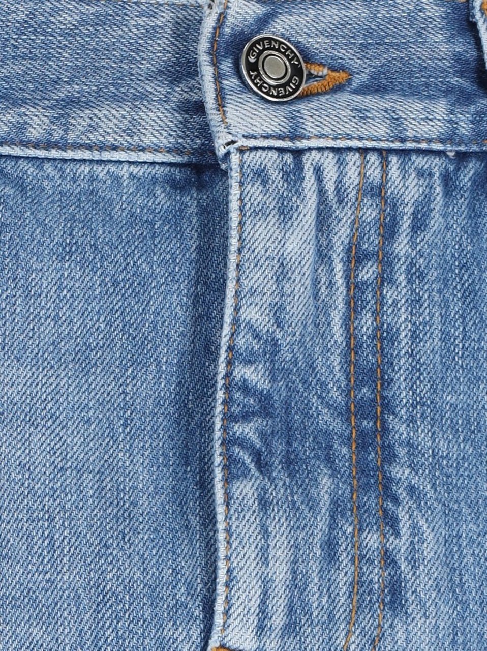 Givenchy Side Slit Midi Denim Skirt With Logo Patch Blauw