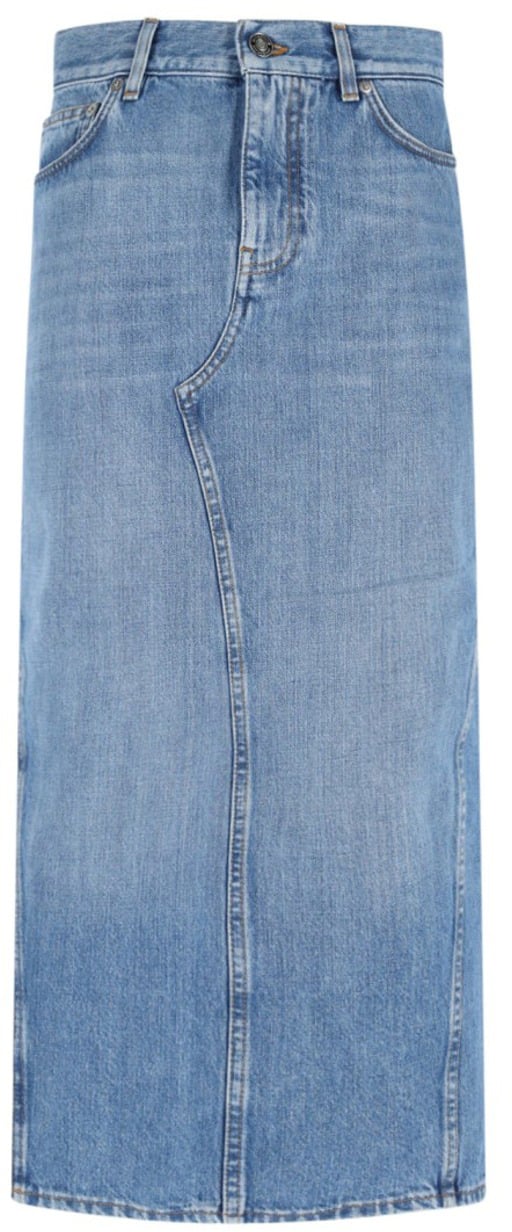 Givenchy Side Slit Midi Denim Skirt With Logo Patch Blauw