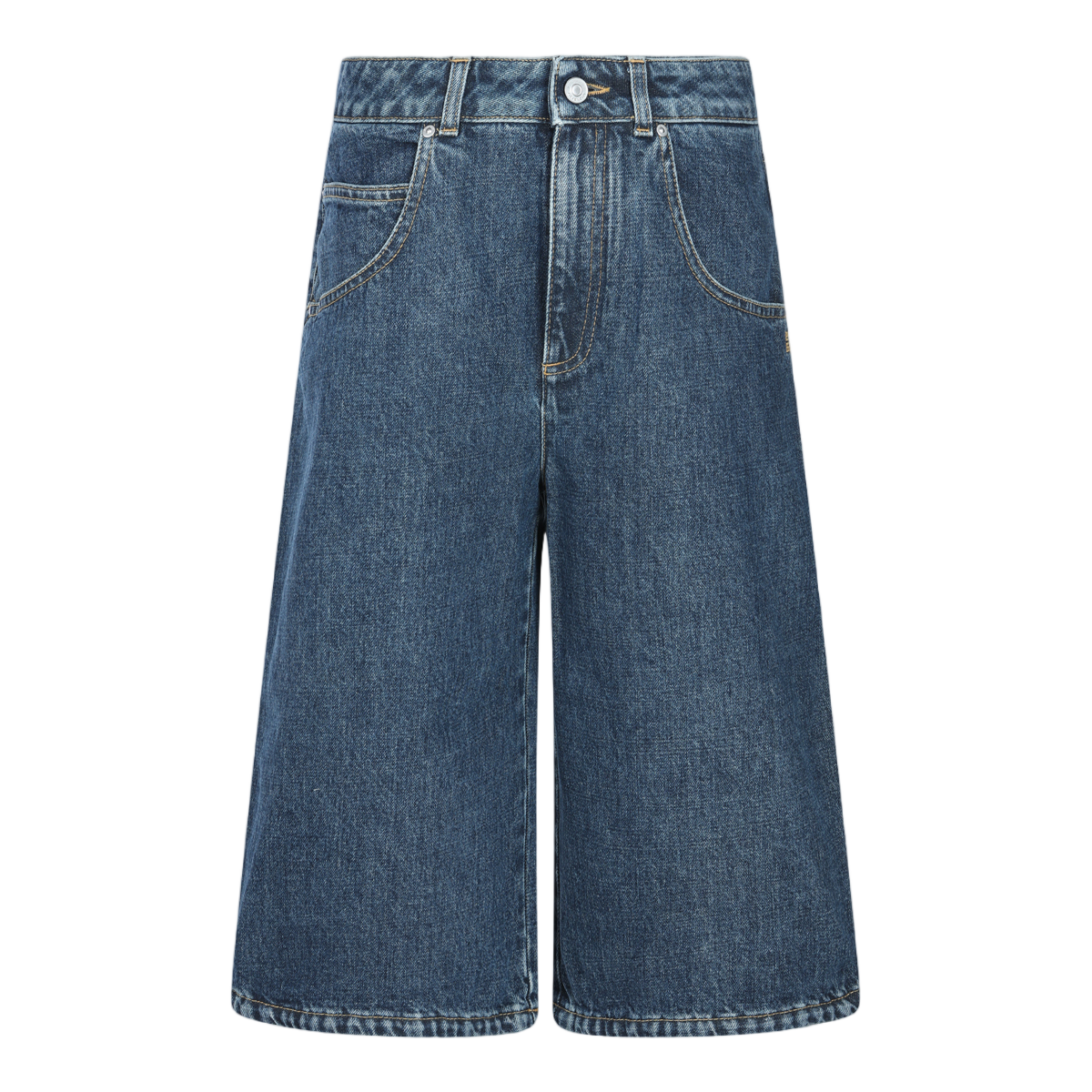 Givenchy High-Waisted Wide-Leg Denim Shorts With Button Closure And Classic Wash Groen