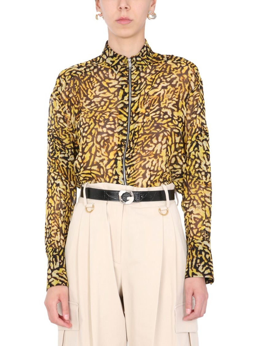 Givenchy Bold Yellow And Black Animal Print Long Shirt Bruin