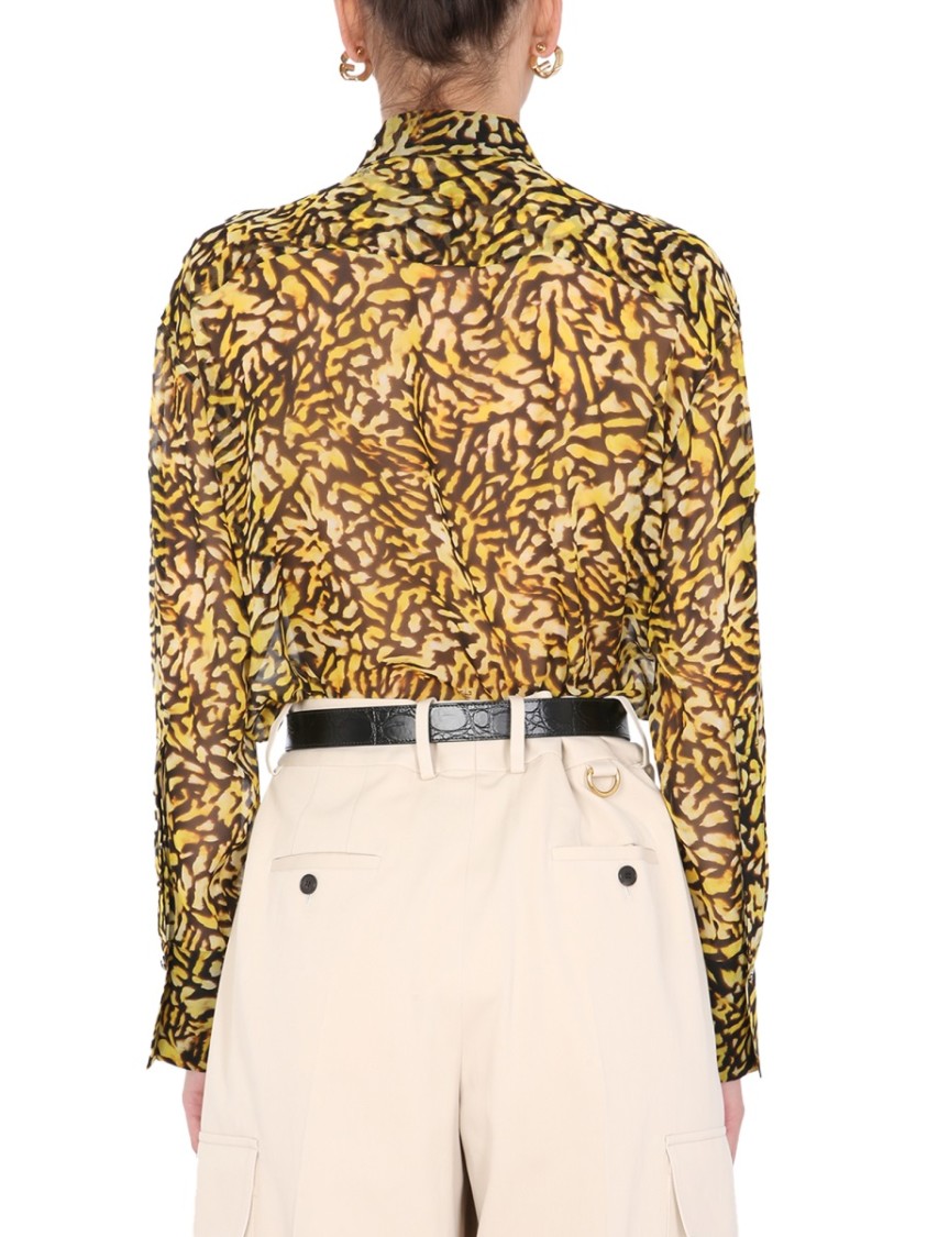 Givenchy Bold Yellow And Black Animal Print Long Shirt Bruin
