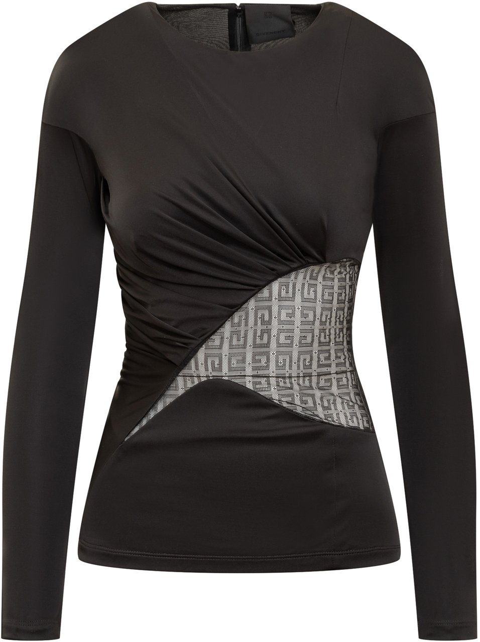 Givenchy Top Drappeggiato in Jersey e Pizzo 4G Zwart