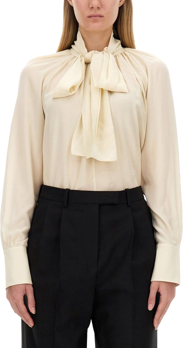 Givenchy Silk Shirt With Lavalliére Collar Neutraal