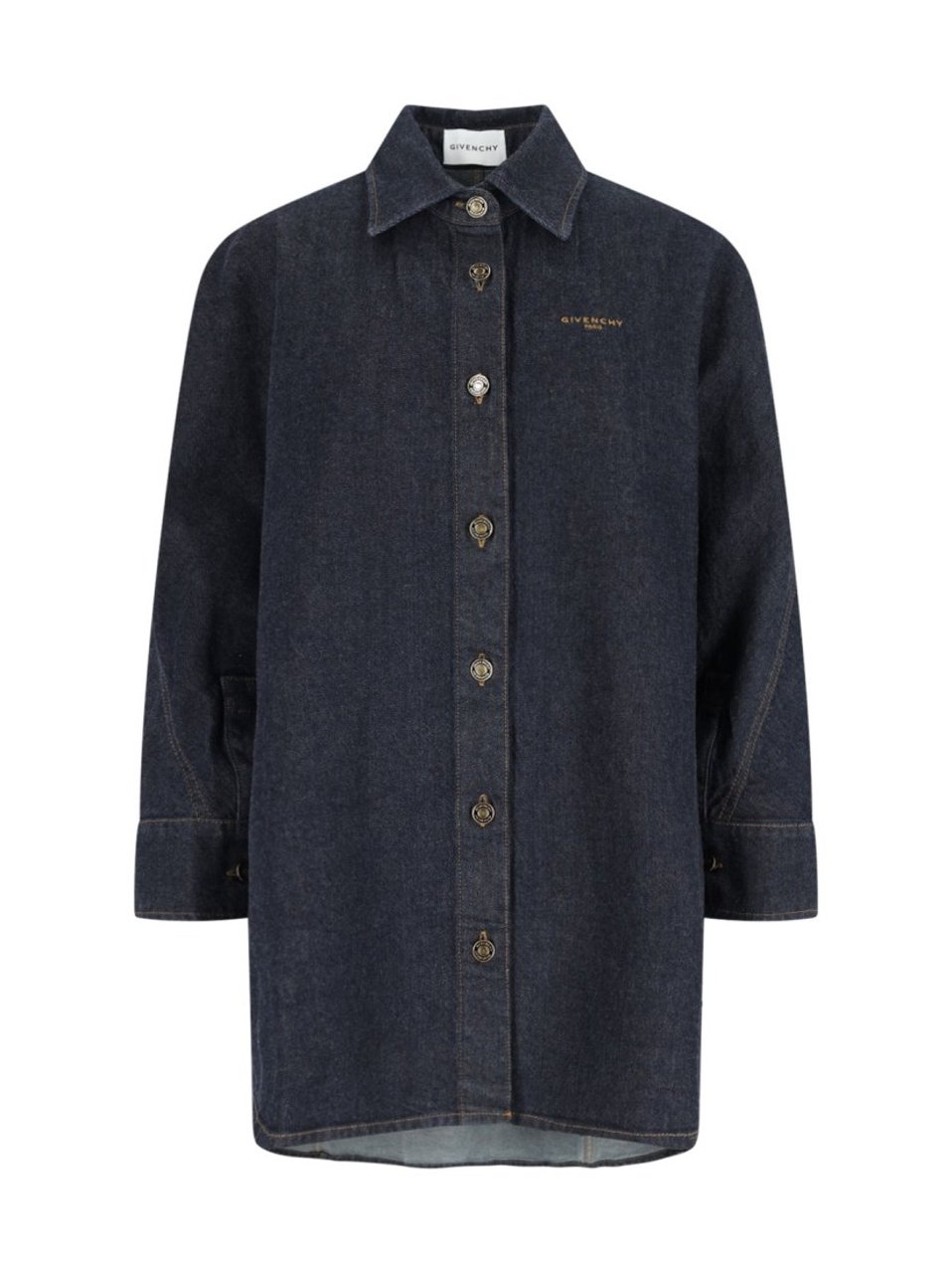 Givenchy Logo Denim Shirt, Blue, Classic Collar, Button Closure Blauw
