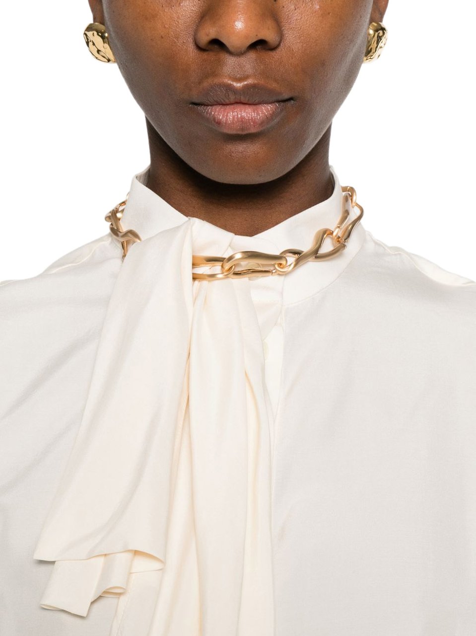 Givenchy Draped Tie Neck Top In Silk Neutraal