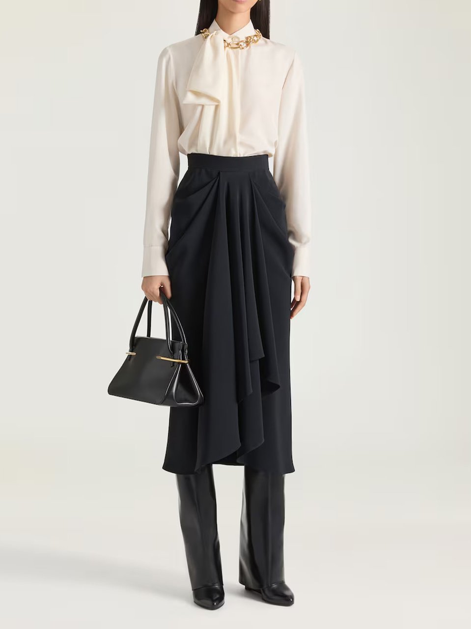Givenchy Draped Bow High Collar Flowing Blouse Wit