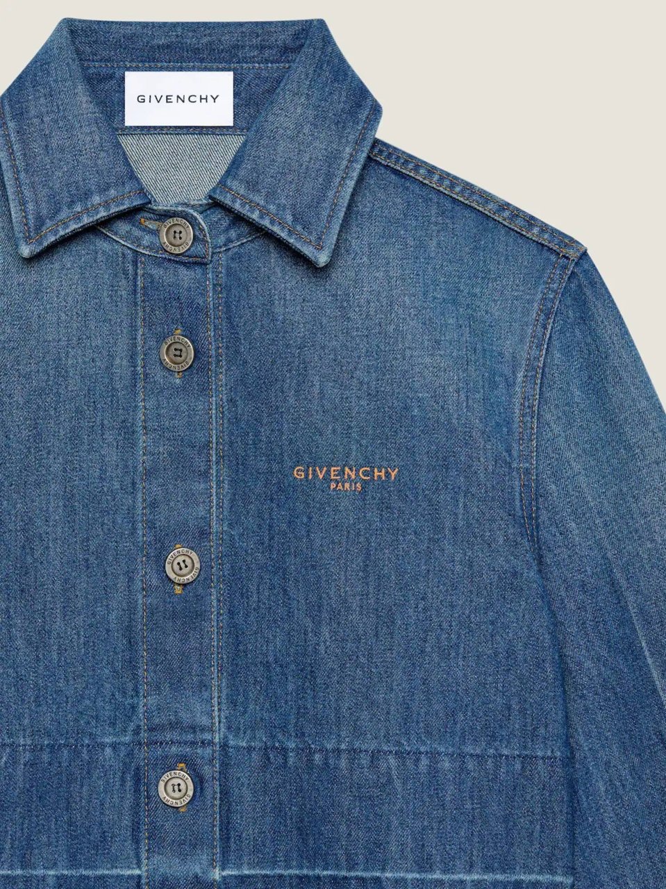 Givenchy Cropped Denim Shirt With Raw Edge Hem And Classic Button-Down Front Blauw