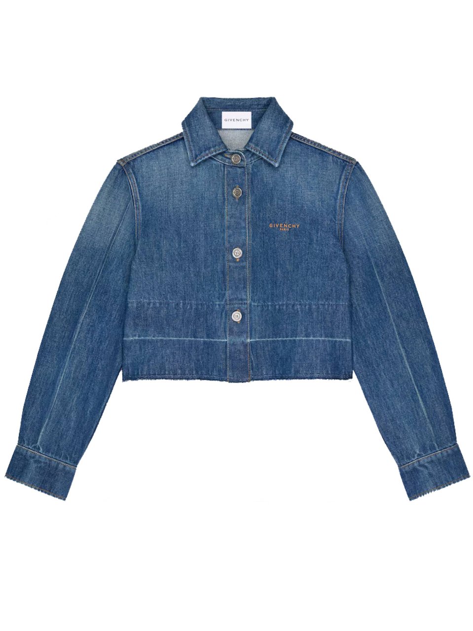Givenchy Cropped Denim Shirt With Raw Edge Hem And Classic Button-Down Front Blauw