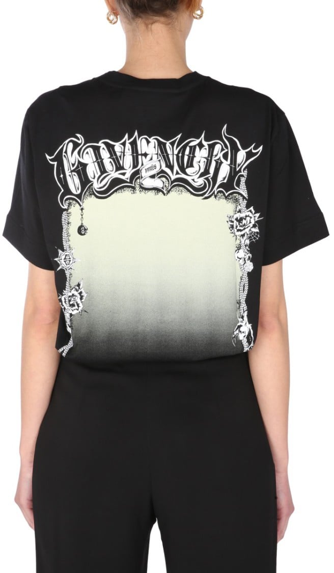 Givenchy Graphic Print Black Crew Neck T-Shirt Zwart