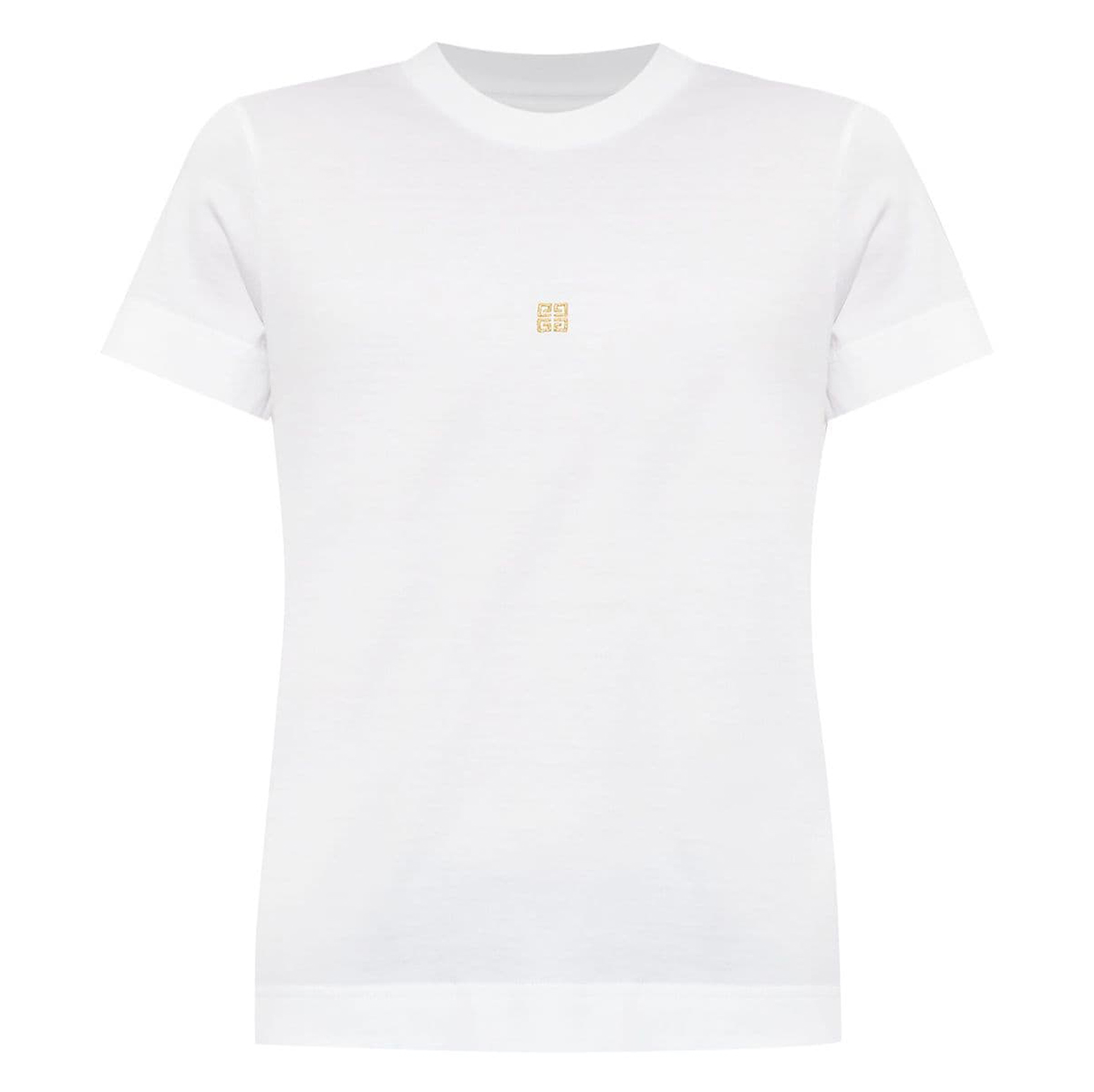 Givenchy Fitted White T-Shirt with Gold Emblem and Minimalist Design Wit