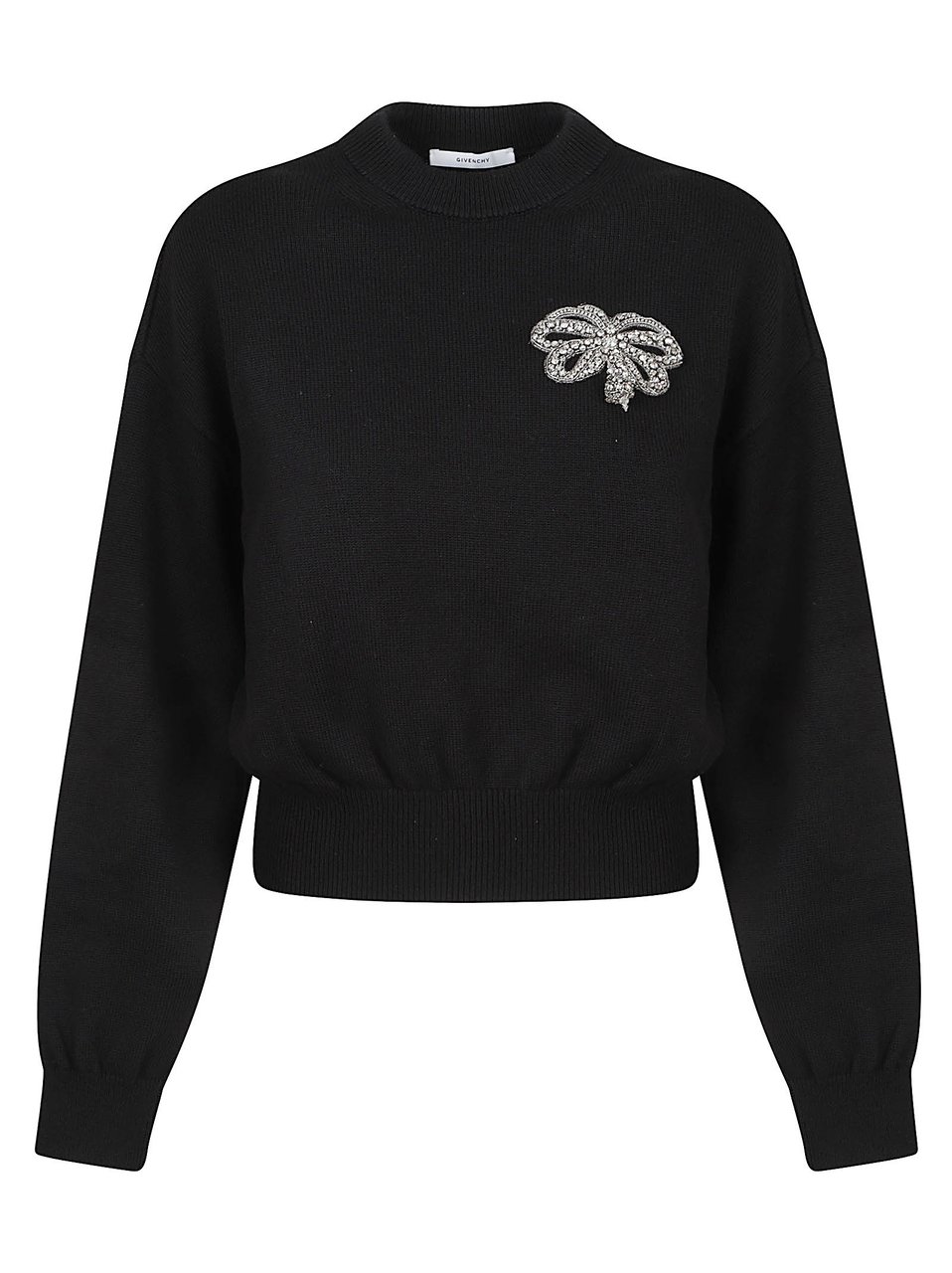 Givenchy Wool Cotton-Blend Bow Knit Sweater Zwart