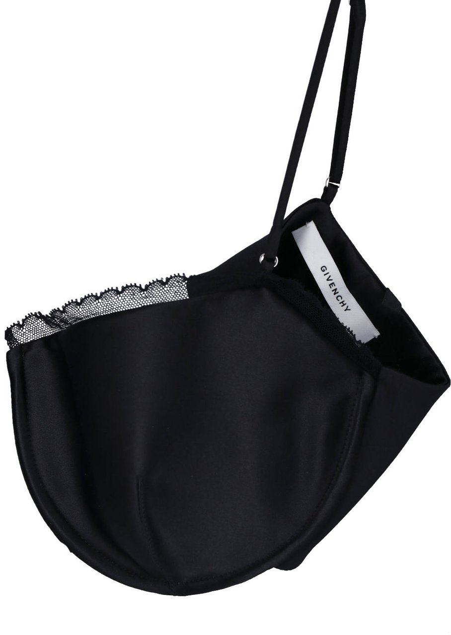 Givenchy Black Silk Blend Lace Trim Top Zwart