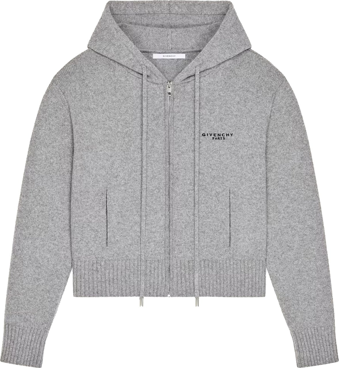 Givenchy Zip Up Cropped Hooded Wool Cardigan Grijs