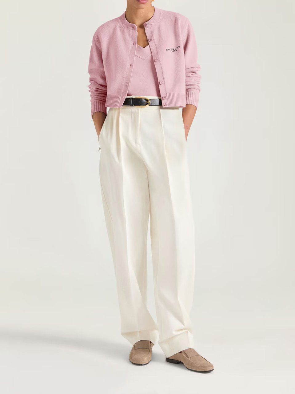 Givenchy Short Crew Neck Cropped Grey Cardigan Roze