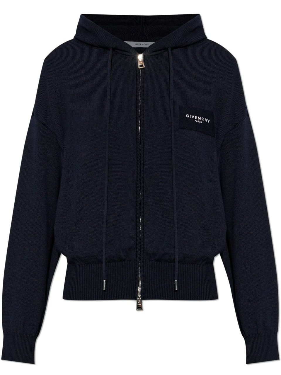 Givenchy Ribbed Knit Zip-Up Hoodie Sweater With Adjustable Hood Zwart