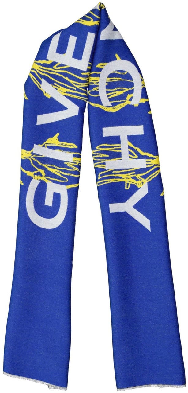 Givenchy Givenchy Logo Wool Scarf Blauw