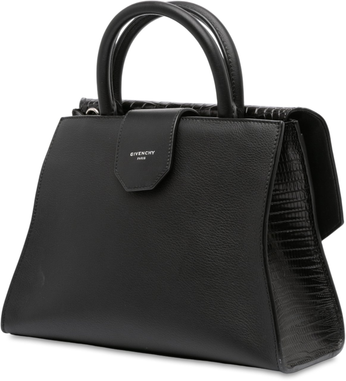 Givenchy Croc Embossed Calfskin Obsedia Satchel Zwart