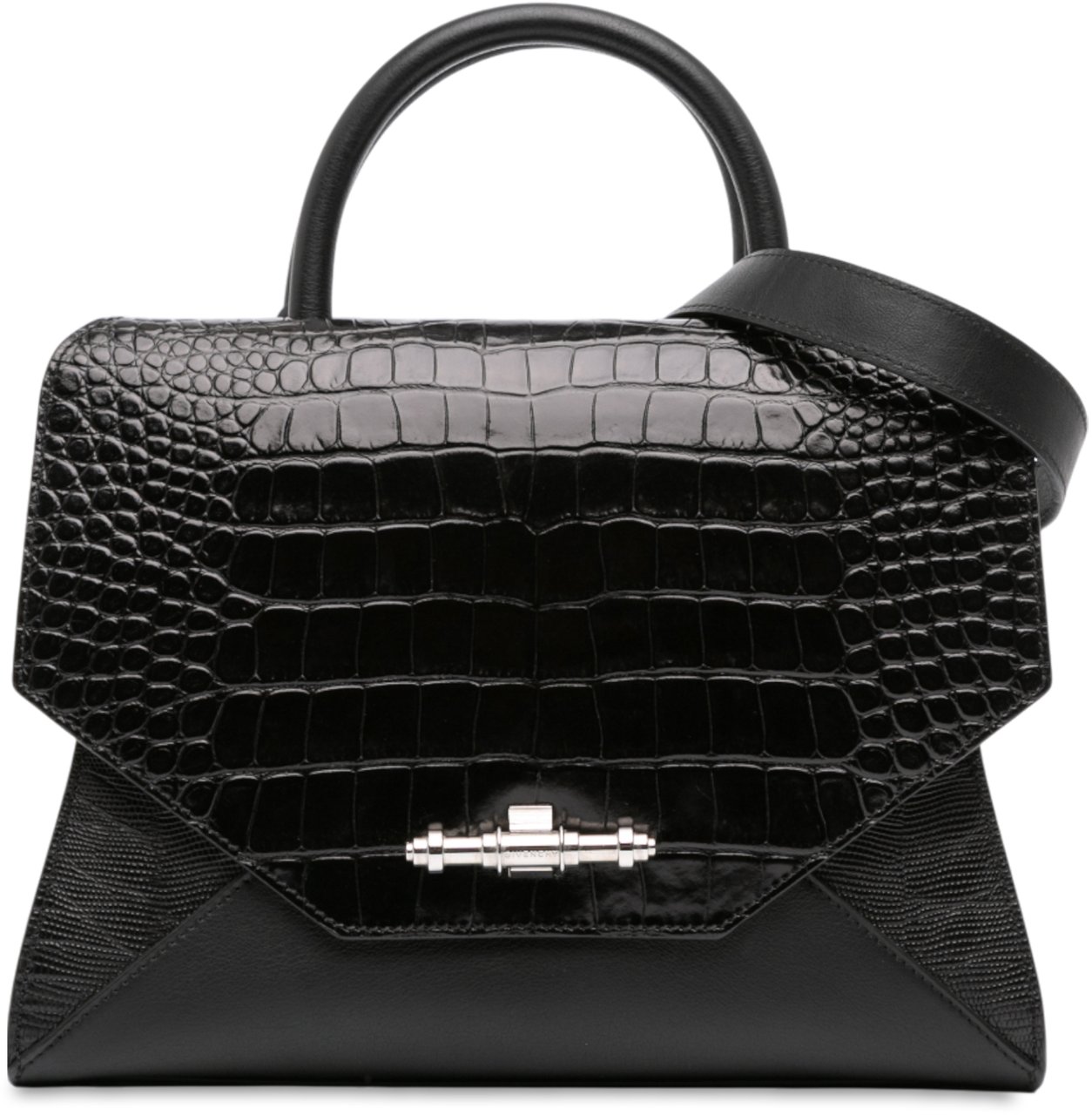 Givenchy Croc Embossed Calfskin Obsedia Satchel Zwart