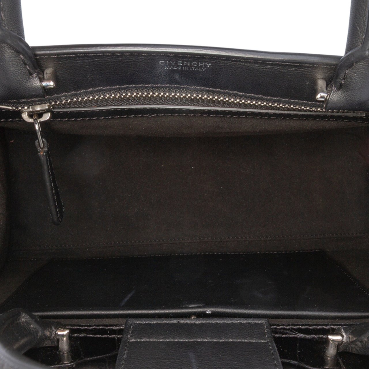 Givenchy Croc Embossed Calfskin Obsedia Satchel Zwart