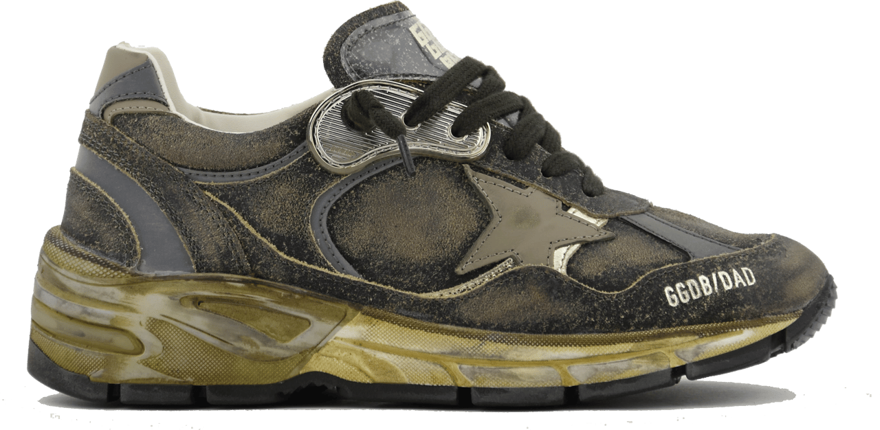 Golden Goose Running Dad Black Silver Kaki Zwart