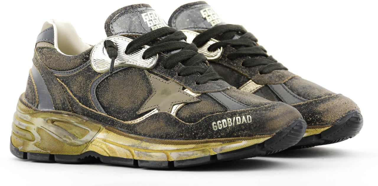 Golden Goose Running Dad Black Silver Kaki Zwart