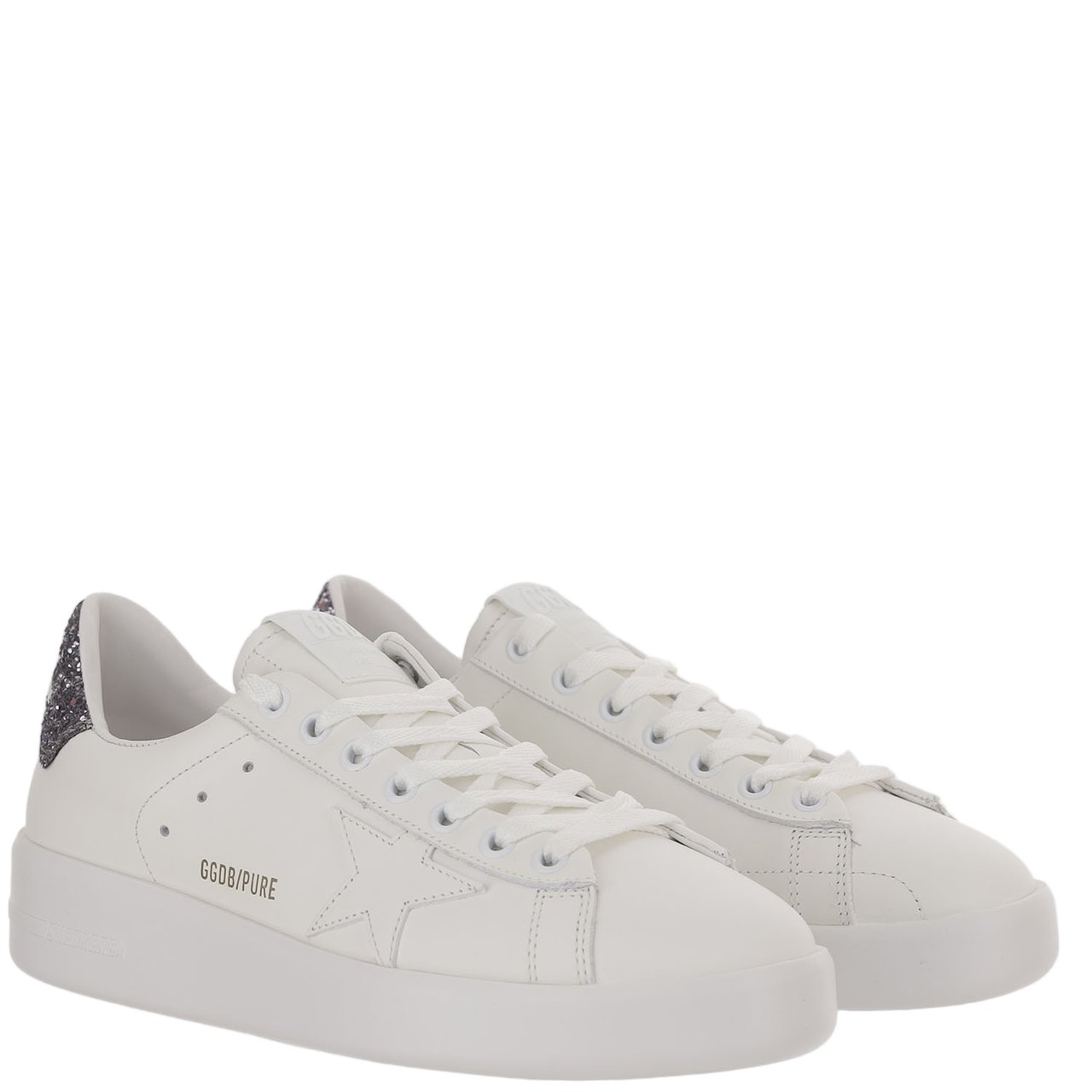 Golden Goose Leather Star Patch Glitter Sneakers Grijs