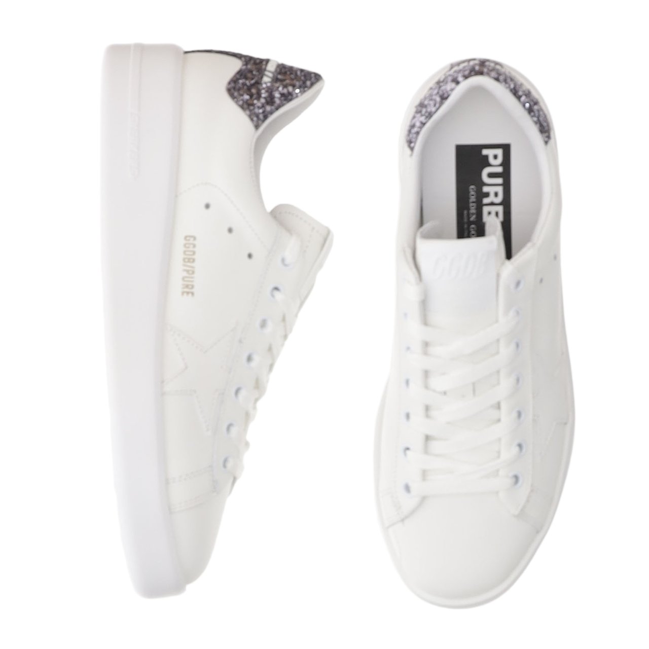 Golden Goose Leather Star Patch Glitter Sneakers Grijs