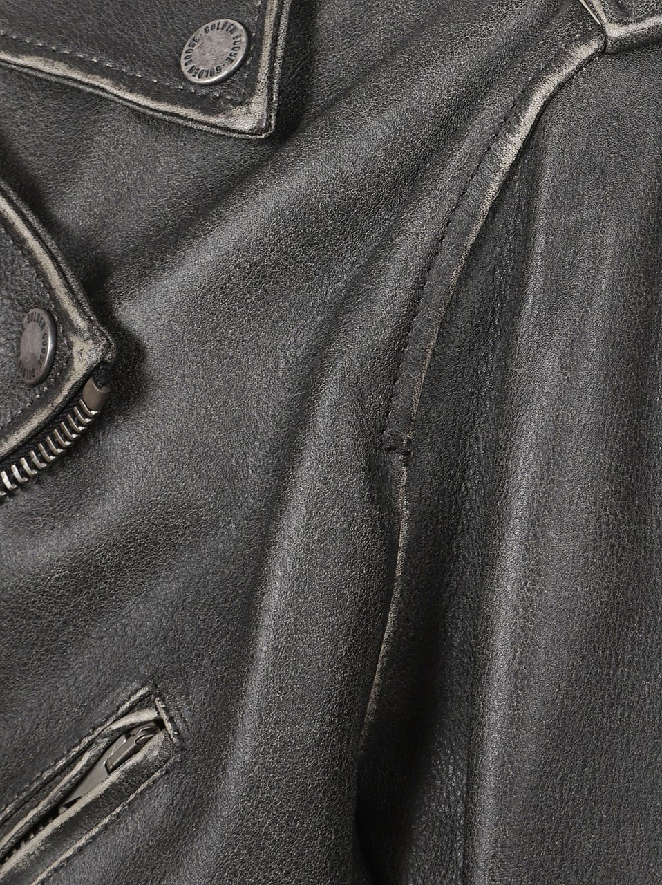 Golden Goose Hammered Leather Biker Jacket Grijs