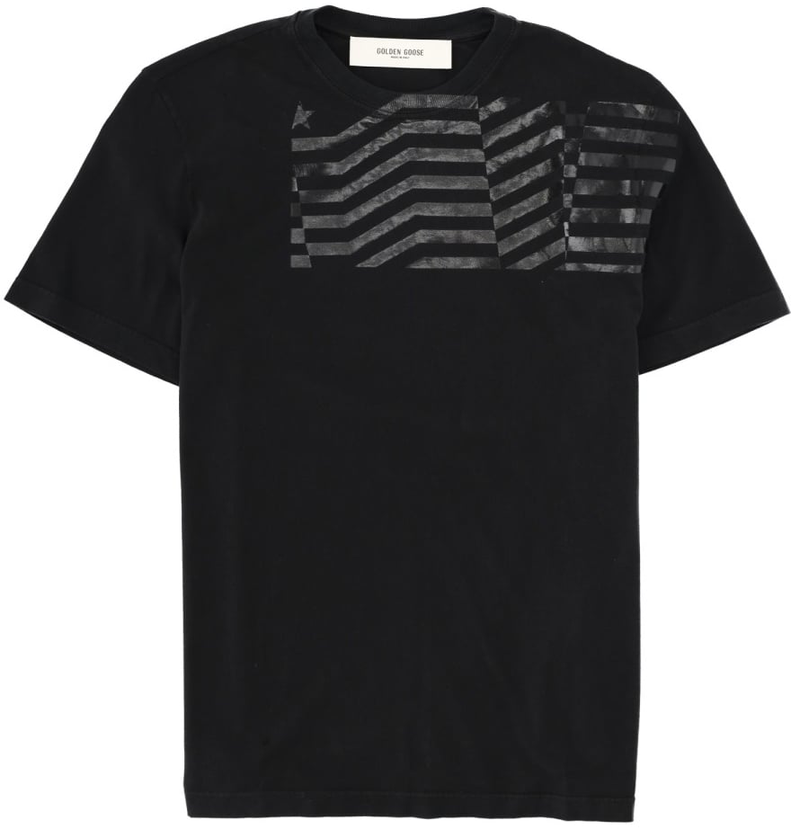 Golden Goose T-SHIRT WITH "FLAG" PRINT Zwart