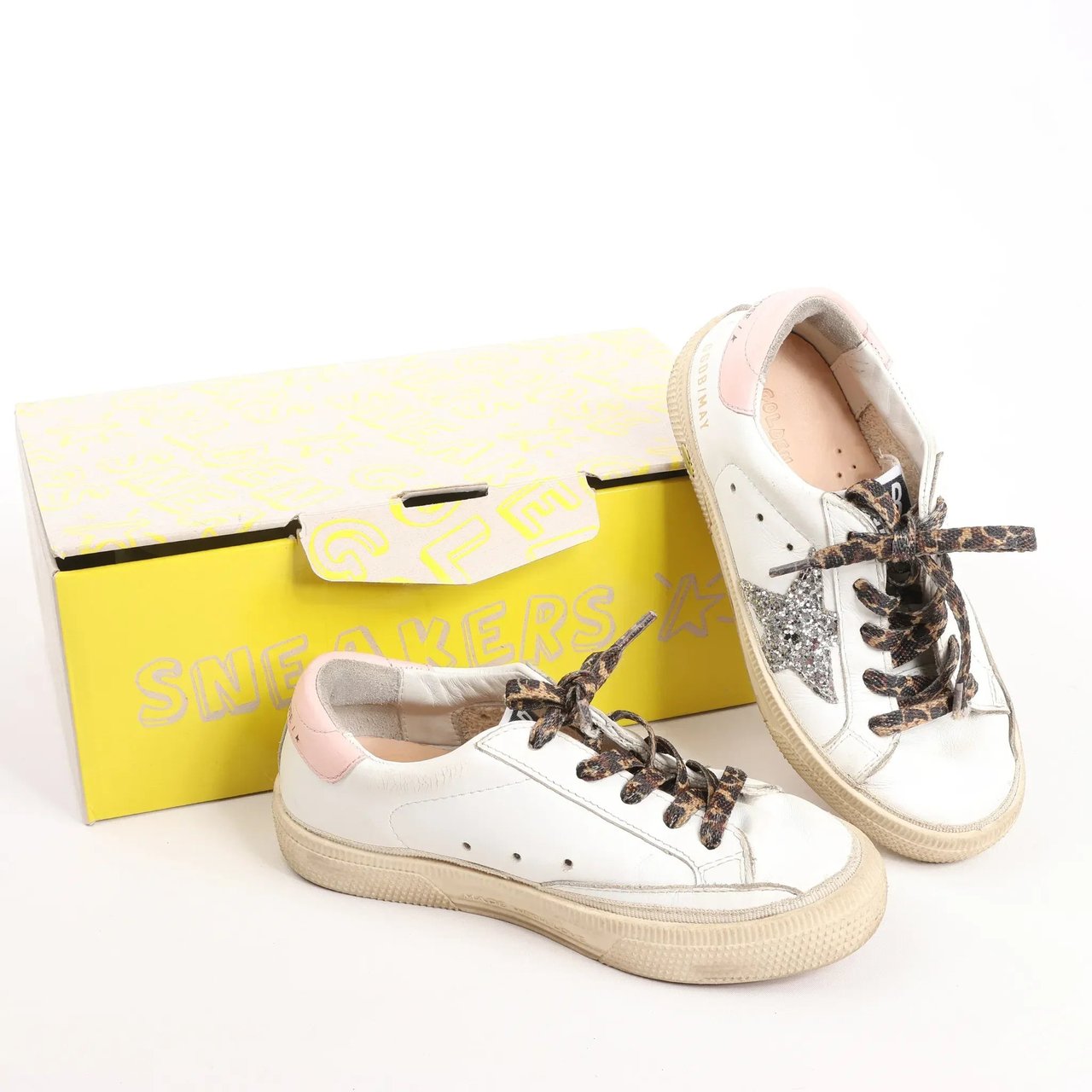 Golden Goose Glitter Star Kids Sneakers in White x Pink, Size 28 EU Divers