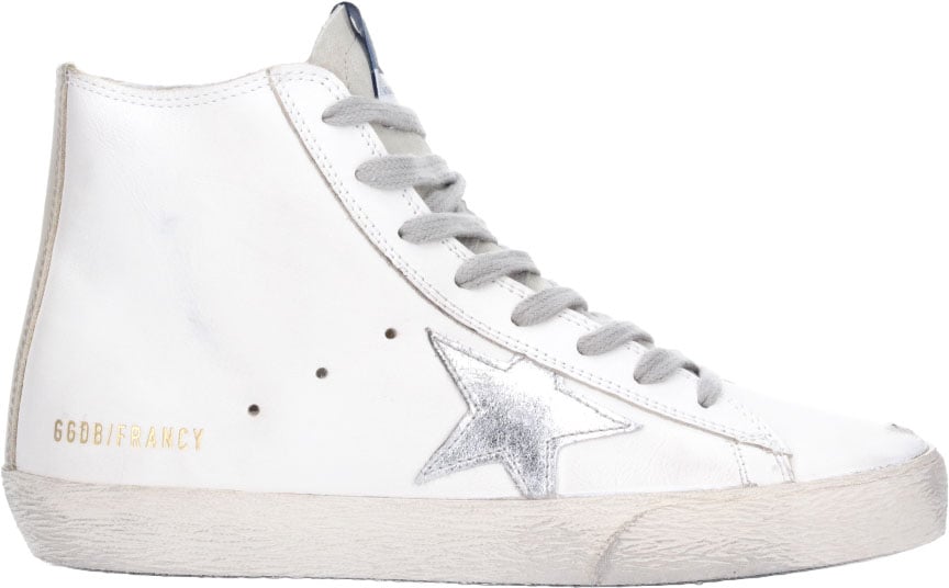 Golden Goose White Francy Distressed Calf Leather Sneakers Wit