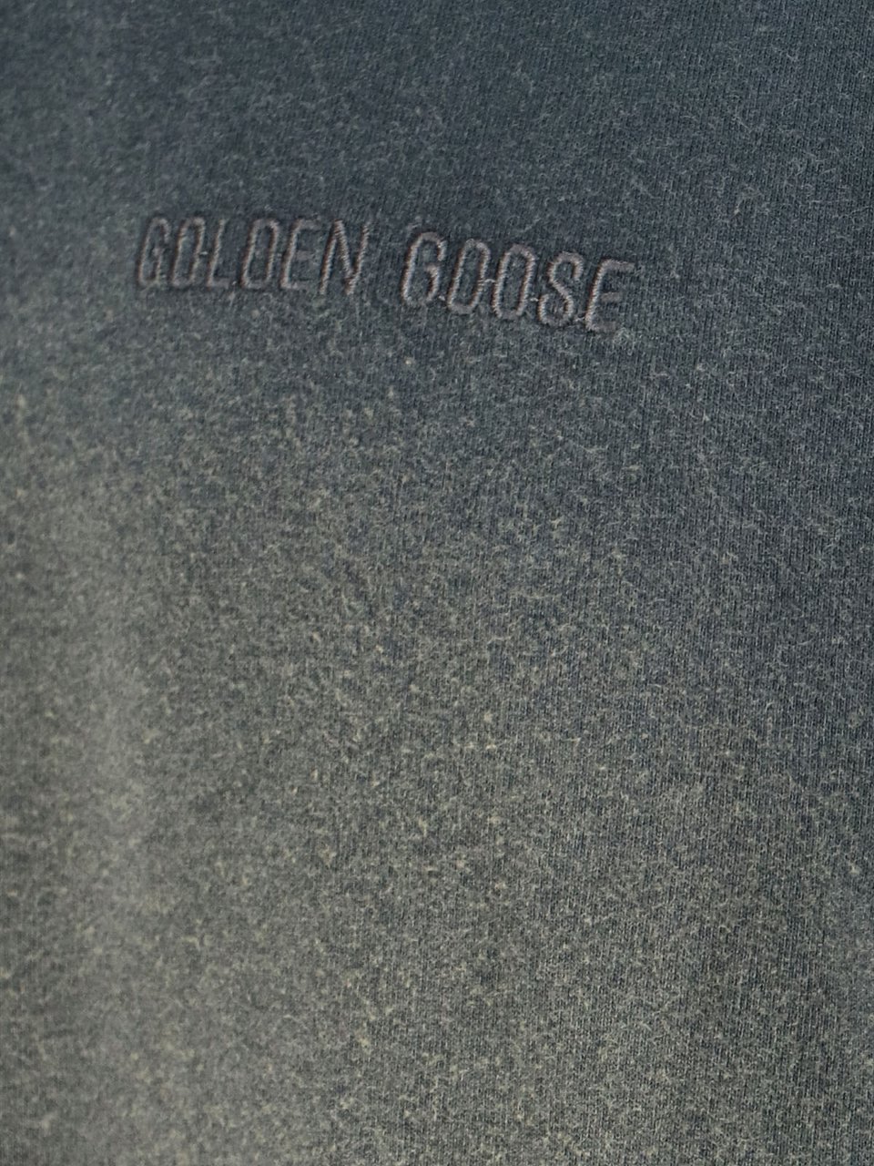 Golden Goose Worn-Finish Black Cotton T-Shirt with Ribbed Trims Zwart