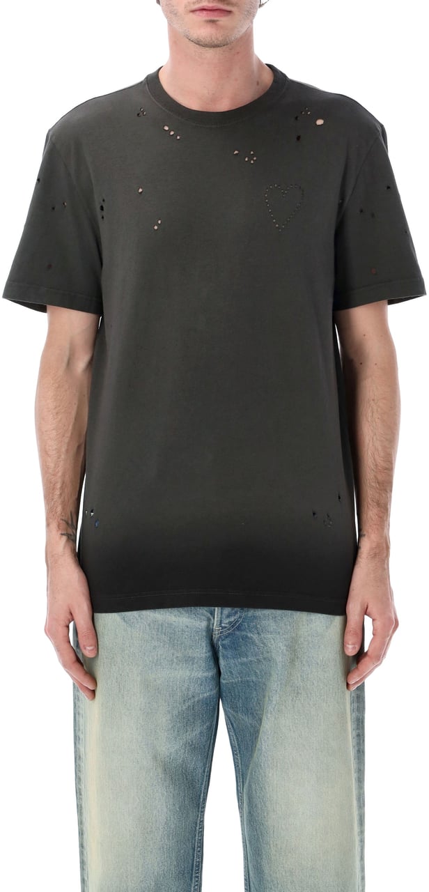 Golden Goose Tshirt Heart Distressed Antracite Donkergrijs