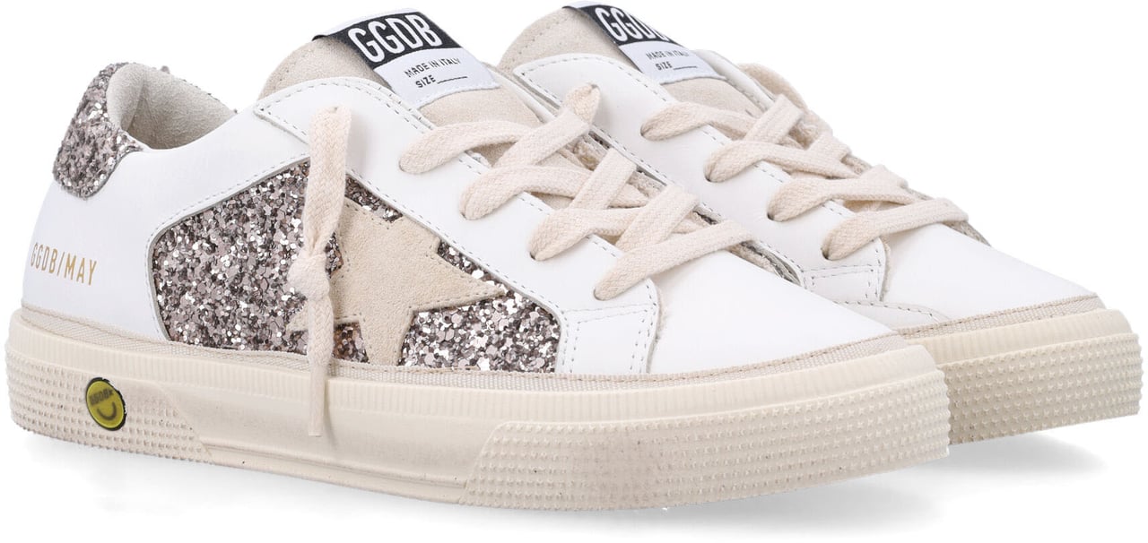 Golden Goose May Leather And Glitter Optic White/Cinder Wit