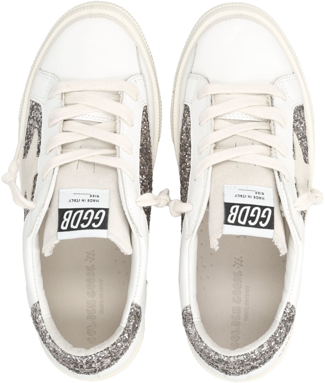 Golden Goose May Leather And Glitter Optic White/Cinder Wit