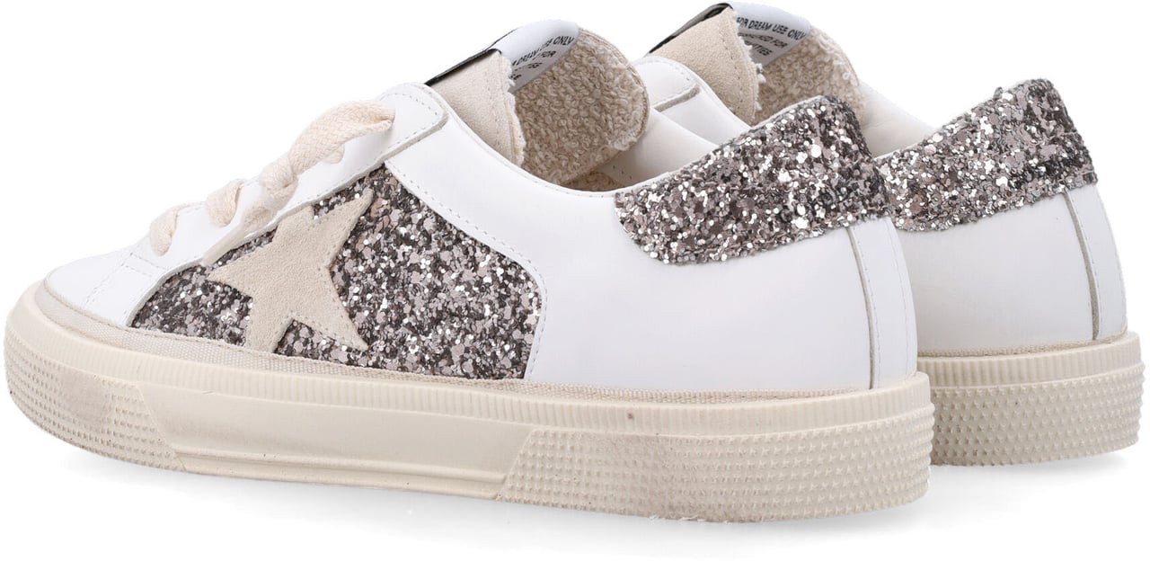 Golden Goose May Leather And Glitter Optic White/Cinder Wit