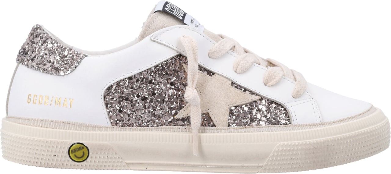 Golden Goose May Leather And Glitter Optic White/Cinder Wit