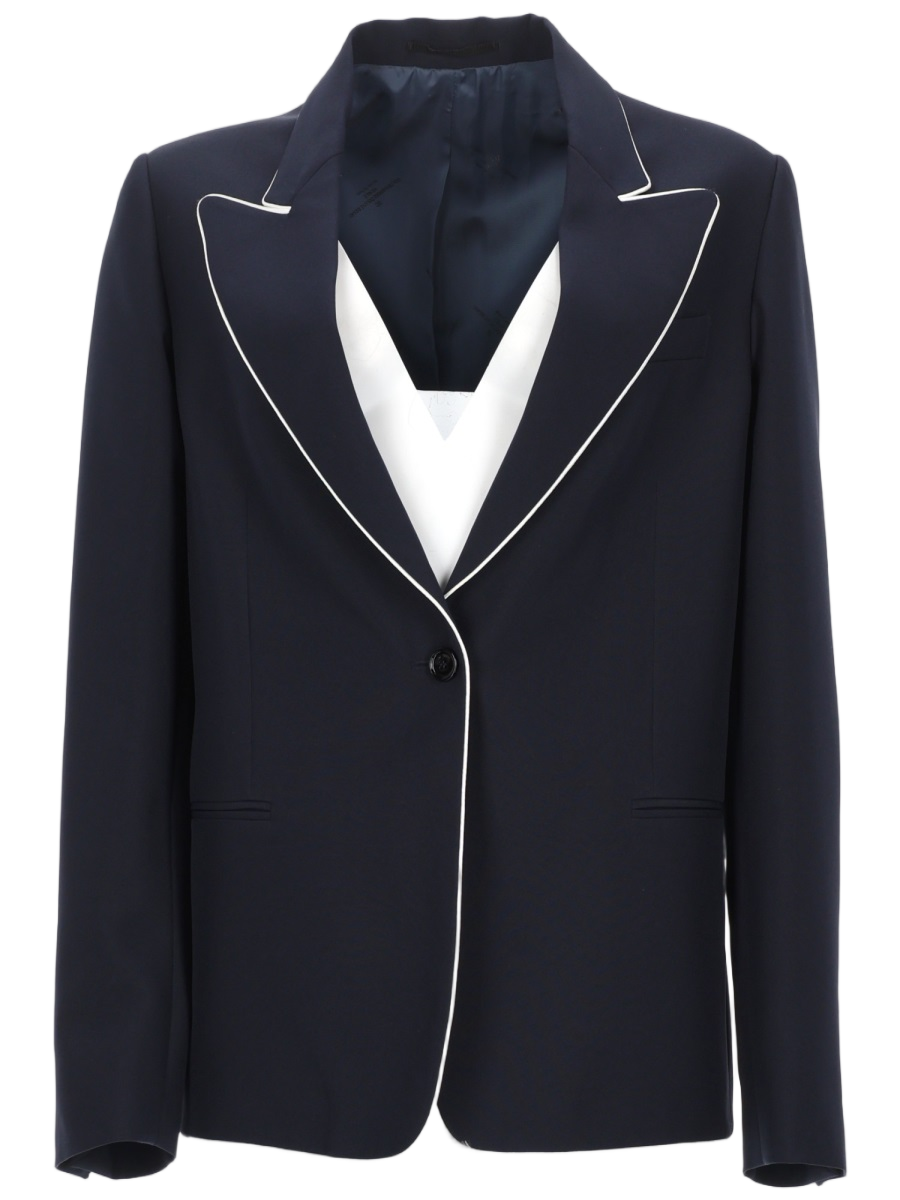 Golden Goose Tailored Navy Blazer with Contrasting White Piping Zwart