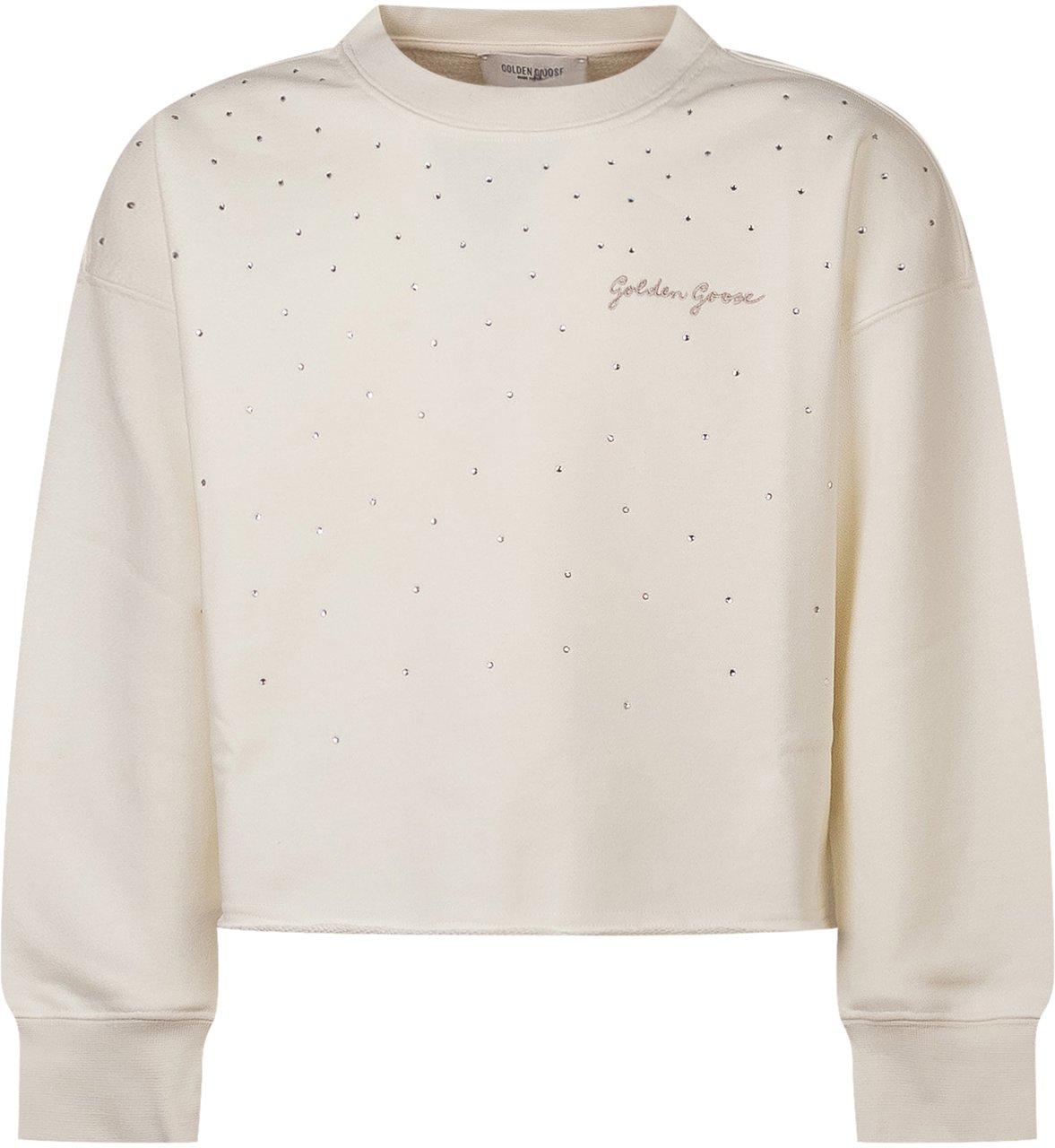 Golden Goose Felpa con Applicazioni Brillanti e Logo Ricamato Wit